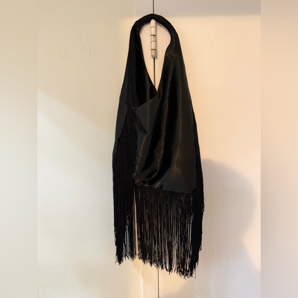 Zara Handbags - Zara Black Satin Fringe Hobo Bag